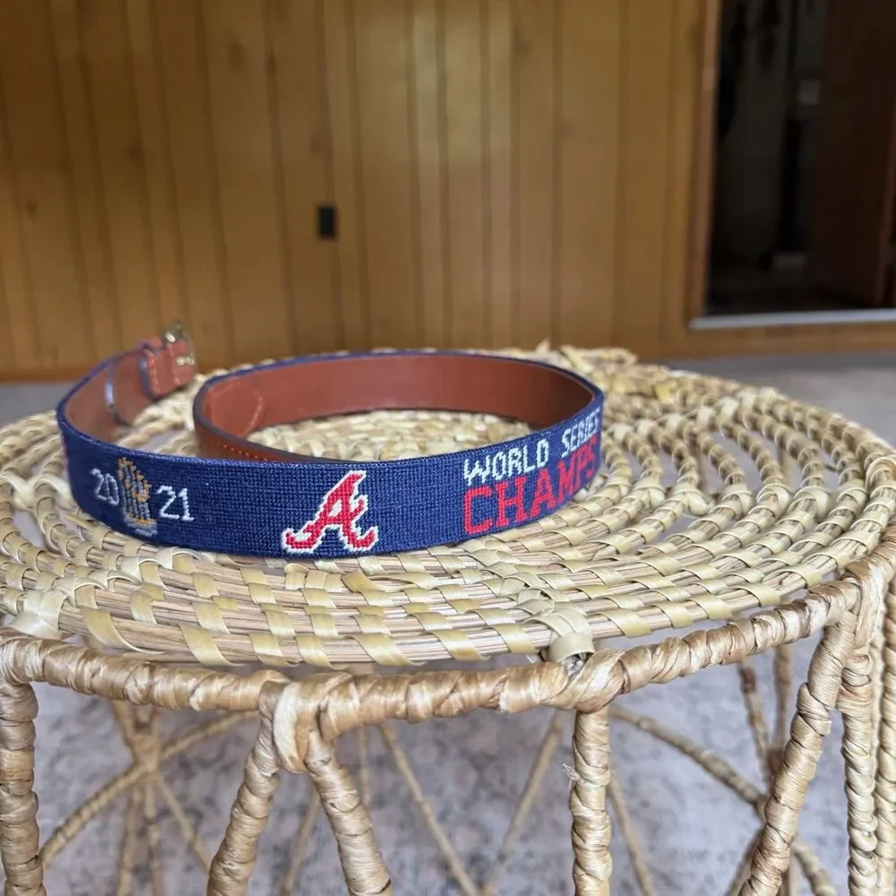 NWT Atlanta Braves 2021 World Series Needlepoint Belt by Smathers & Branson 32